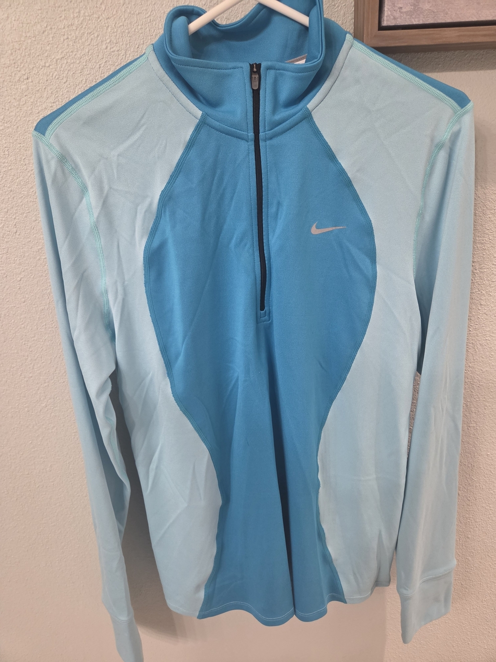 Nike Women’s Dri-Fit Two-Tone Aqua Blue Zip Long Sleeve Running Shirt